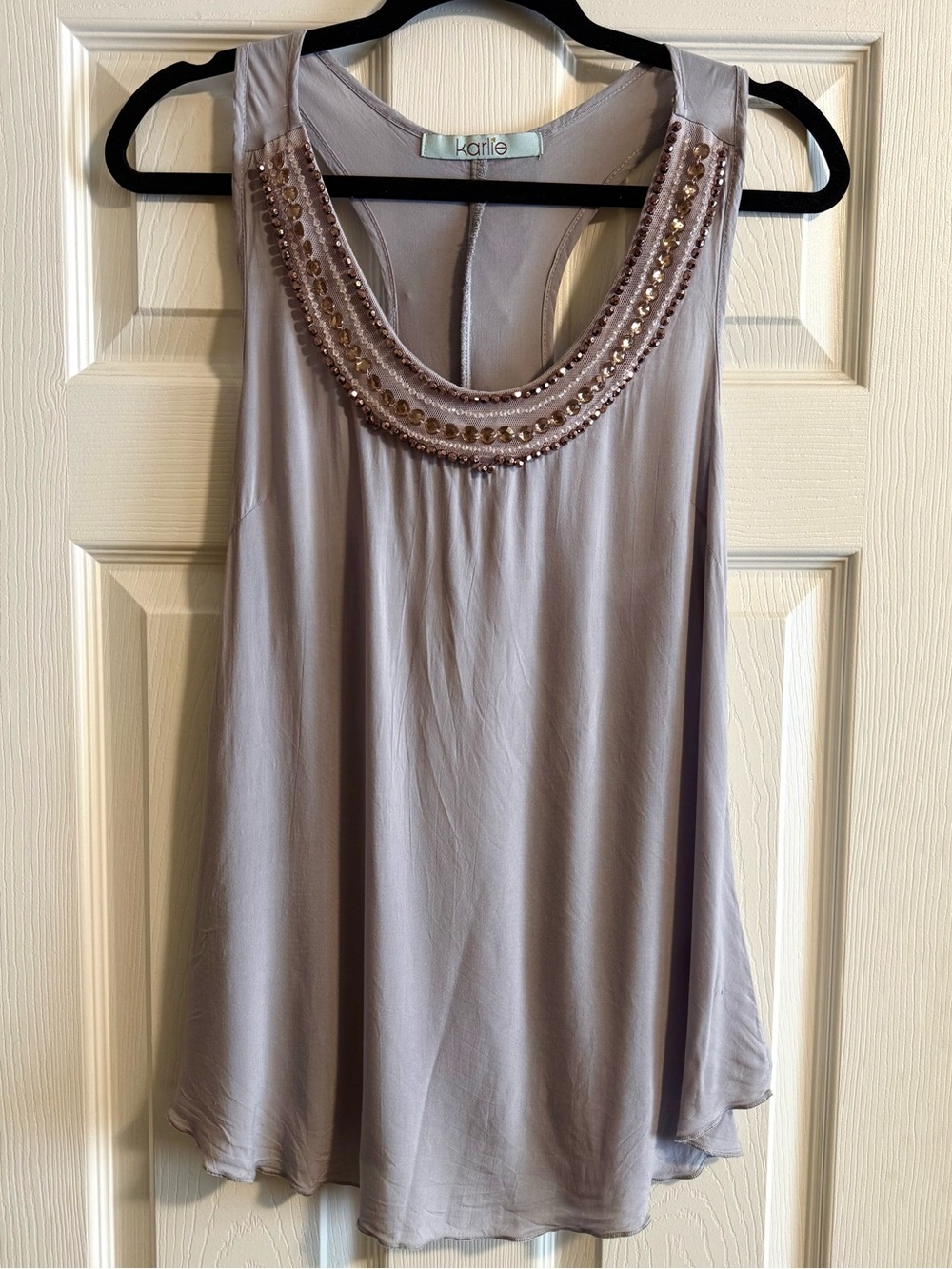 Karlie Lilac Beaded Scoop Neck Tank Top